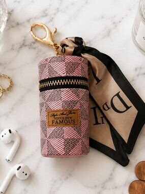 Mini Bag Charm Keychain Checkered Lipstick Earbuds Holder Scarf Zipper Pouch